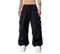 2026 Hombres Casual Cintura Color Deporte Sombrero Tejido Bolsillo Pie Cuerda Pantalones Sólidos Corbata Cargo Callejero Pantalones Cargo para Hombre Compatible con Pantalones de lluvia de motocicleta