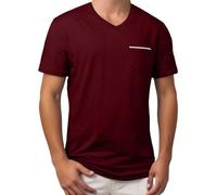 2026 Hombres Primavera y Verano Moda Color sólido Cuello en V Bolsillo en el pecho Camiseta Temperamento Cómodo Manga Corta, rojo, XL