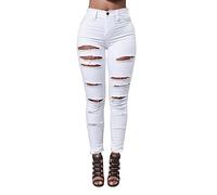 2026 jeans rotos europeos americanos pantalones de lápiz para mujer pantalones vaqueros para mujer pantalones de jogging, Blanco, L