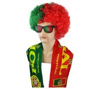 2026 - Juego de peluca + bufanda + gafas de sol, juego de 3 piezas, artículo para fans, juego de fútbol, banderas, animar a Afro, peluca de payaso, pelucas de carnaval de Alemania, disfraz de Portugal