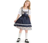 2026 Kinderbier Deutschen Bierfest - Festtagtagsedition mit Blumenmuster luftiges Sommerkleid für ärmlosen -Outfit trachteninspirierter Freizeitlook ideal für Volksfeste Feiern (Navy, 7-8 Years