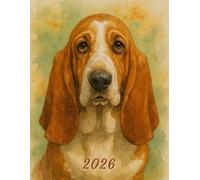 2026: Large Monthly Calendar Planner - Watercolor Basset Hound Dog