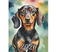 2026: Large Monthly Calendar Planner - Watercolor Dachshund Dog