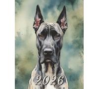 2026: Large Monthly Calendar Planner - Watercolor Great Dane Dog