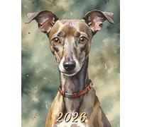 2026: Large Monthly Calendar Planner - Watercolor Italian Greyhound Dog