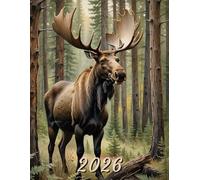 2026: Large Monthly Calendar Planner - Watercolor Moose In The Forest