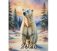 2026: Large Monthly Calendar Planner - Watercolor Polar Bear In Arctic