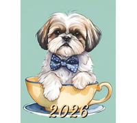 2026: Large Monthly Calendar Planner - Watercolor Shih Tzu Dog In A Teacup