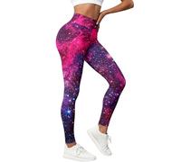 2026 Leggings mit hohem Bund Galaxienmuster, nahtlose Yogahosen, Bequeme Sportbekleidung für Workout, Laufen Andere sportliche Aktivitäten, Rosa caliente, XXL