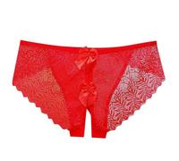 2026 Lencería Mujer Encaje Hueco Entrepierna Abierta Pantalones Cortos Puro Deseo Intrigante Lazo, rojo, XL