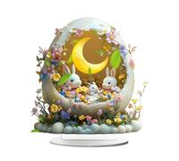 2026 Lindo conejo de Pascua como expositor de mesa acrílico, figura plana 2D con huevos detalles florales, decoración festiva de Pascua para escritorio (blanco, 20 cm)