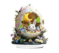 2026 Lindo conejo de Pascua como expositor de mesa acrílico, figura plana 2D con huevos detalles florales, decoración festiva de Pascua para escritorio (blanco, 20 x 19 cm)