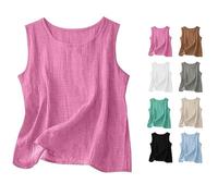 2026 Linen Tank Tops for Women Casual Comfy Round Sleeveless Cotton Shirts Loose Lightweight Gauze Camisoles (Pink,XXL)