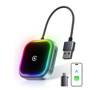 【2026 Mejorada】 CarPlay y Android Auto Inalámbrico, Adaptador con Luz Ambiental RGB para Coche, Bluetooth V5.3, 5.8GHz WiFi, Conexión Rápida y Veloz, para Apple iPhone iOS 10+, Smartphone Android 11+