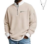 2026 Men's Casual Fashion up Collar Contrasting Zipper Sweatshirt, Men's Daily Loose and Simple Waffle Half-Zip (Beige,4XL)