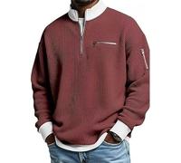 2026 Men's Casual Fashion up Collar Contrasting Zipper Sweatshirt, Men's Daily Loose and Simple Waffle Half-Zip