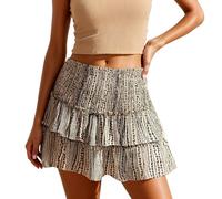 2026 Minifalda Sexy Corta Sexy- Falda Mujer Falda Bohemia con Estampado Floral Volantes Y Pliegues Falda Corta Informal De Verano Basic