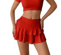 2026 Minifalda Sexy Corta Vintage- Falda Midi Faldas con Volantes Y Shorts Escalonados Linda Falda Pantalón con Cintura Elástica Y Lazo Lateral Basic