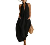 2026 Minimalist Halter Neck Maxi Dress, Casual Loose Fit Summer Dress with Pockets for Women Elegant Comfortable (Black,3XL)
