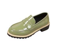2026 Mocasines versátiles de suela alta de diseño británico clásico, zapatos casuales lisos de un solo color para todo el día, verde, 40 EU