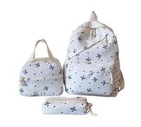 2026 Mochila de 3 Piezas con Lazo Linda Preppy Mochila para Niñas con Fiambrera Estuche para Comienzo Escolar Mochila Estética Chica Bolsa de Librería Colegio Pequeña, Blanco, Talla única para todos