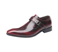 2026 Moda para hombre Zapato puntiagudo Hebilla británica Zapatos de cuero de tacón bajo Zapatillas grandes Zapatos de cuero de negocios, Vino, 46 EU