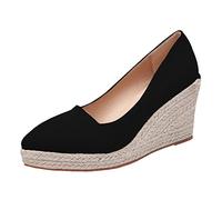 2026 Moda Toe Slip On Espadrilles Zapatos Casuales Zapatos de Lona Zapatos de Tacones Altos Zapatos para Mujeres Suela de Yute, Negro , 38 EU Estrecho