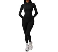 2026 Mono Mujer Invierno Manga Larga Cuello Alto Yoga Mono Con Cremallera Sin Costuras Forro Polar Mono Mono, Negro , L