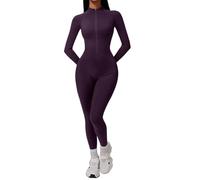 2026 Mono Mujer Invierno Manga Larga Cuello Alto Yoga Mono Con Cremallera Sin Costuras Forro Polar Mono Mono, morado, S