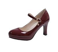 2026 Mother of The Bride Mary Jane - Zapatos de tacón bajo y alto, forro suave, ligeros, para viajes, vacaciones, eventos, tribunal de patentes, para mujer, tacón medio, inteligente, vino, 39.5 EU