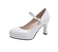 2026 Mother of The Bride Mary Jane - Zapatos de tacón bajo y alto, forro suave, ligeros, para viajes, vacaciones, eventos, tribunal de patentes, para mujer, tacón medio, inteligente, White, 39 EU