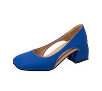 2026 Mother of The Bride - Zapatos de tacón de color sólido para mujer, forro suave, charol, para boda, oficina, puntera abierta, para mujer, tacón de bloque, eventos de verano, Blue, 38 EU