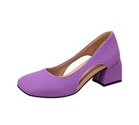 2026 Mother of The Bride - Zapatos de tacón de color sólido para mujer, forro suave, charol, para boda, oficina, puntera abierta, para mujer, tacón de bloque, eventos de verano, Purple, 38 EU