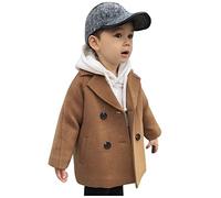 2026 muescas niño abrigo cuello chaqueta bebé de lana con pecho elegante abrigo doble abrigo niños gabardina a cuadros chaqueta de niños, caqui, 12-18 meses