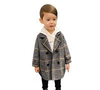 2026 muescas niño abrigo cuello chaqueta bebé de lana con pecho elegante abrigo doble abrigo niños gabardina a cuadros chaqueta de niños, gris, 12-18 meses