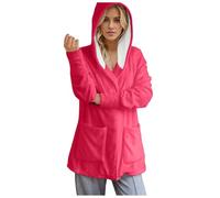 2026 Mujer Moda Holgada Sudadera con Capucha Patchwork Top Cardigan Manga Larga Abrigo Casual Coat, Rosa intenso., XXL