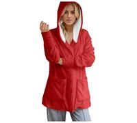 2026 Mujer Moda Holgada Sudadera con Capucha Patchwork Top Cardigan Manga Larga Abrigo Casual Coat, rojo, XXL
