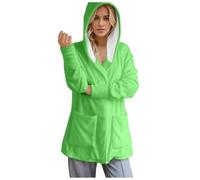 2026 Mujer Moda Holgada Sudadera con Capucha Patchwork Top Cardigan Manga Larga Abrigo Casual Coat, Verde, XL