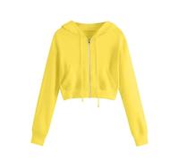 2026 Mujeres Casual Liso Manga Larga Cremallera Bolsillo Camiseta Sudadera con Capucha Tops, Ye1, S