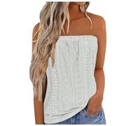 2026 - Mujeres Impresión sin Tirantes Bandeau Tank Casual Sin Mangas Verano Vacaciones Suelta Fiesta Top Camisa Blusa Mujeres Tanques Top E Girl Ropa Mujer, Blanco, M