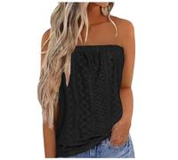 2026 - Mujeres Impresión sin Tirantes Bandeau Tank Casual Sin Mangas Verano Vacaciones Suelta Fiesta Top Camisa Blusa Mujeres Tanques Top E Girl Ropa Mujer, Negro , XXL
