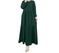 2026 Mujeres Musulmanas Hoja Falda Puff Mangas Dulce Túnica Dubai Vestido Turco, Verde oscuro., L