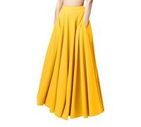 2026 Mujeres Trabajando Flojo Casual Largo Grande Sólido Falda Plisada Elástica Cintura Falda Alrededor De N Roll Danza, amarillo, S