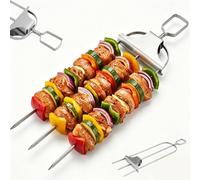 2026 New 3-Way Grill Skewers, 3 Prong Skewers for Grilling, Stainless Steel Kabob Sticks with Push Slider Bar for Meat, Chicken, Sausages, Veggies, Shrimp and Outdoor Cooking (2pcs)
