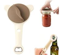 2026 New 4-in-1 Adjustable Jar Opener Stainless Steel Lid Remover for Seniors Weak Hands Arthritis, Anti-Slip Fits Jars Wine Bottles Cans (Khaki)
