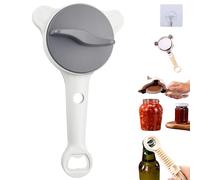 2026 New 4-in-1 Jar Opener,Multifunctional Stainless Steel Can Opener Manual Lid Remover for Weak Hands,Adjustable Three Claw Bottle Opener with Non Slip Teeth for Kitchen Jars Bottles Cans (Gray)