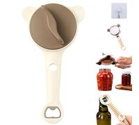 2026 New 4-in-1 Jar Opener,Multifunctional Stainless Steel Can Opener Manual Lid Remover for Weak Hands,Adjustable Three Claw Bottle Opener with Non Slip Teeth for Kitchen Jars Bottles Cans (Brown)