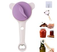 2026 New 4-in-1 Jar Opener,Multifunctional Stainless Steel Can Opener Manual Lid Remover for Weak Hands,Adjustable Three Claw Bottle Opener with Non Slip Teeth for Kitchen Jars Bottles Cans (Purple)