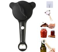 2026 New 4-in-1 Jar Opener,Multifunctional Stainless Steel Can Opener Manual Lid Remover for Weak Hands,Adjustable Three Claw Bottle Opener with Non Slip Teeth for Kitchen Jars Bottles Cans (Black)