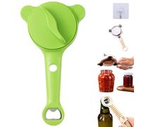 2026 New 4-in-1 Jar Opener,Multifunctional Stainless Steel Can Opener Manual Lid Remover for Weak Hands,Adjustable Three Claw Bottle Opener with Non Slip Teeth for Kitchen Jars Bottles Cans (Green)